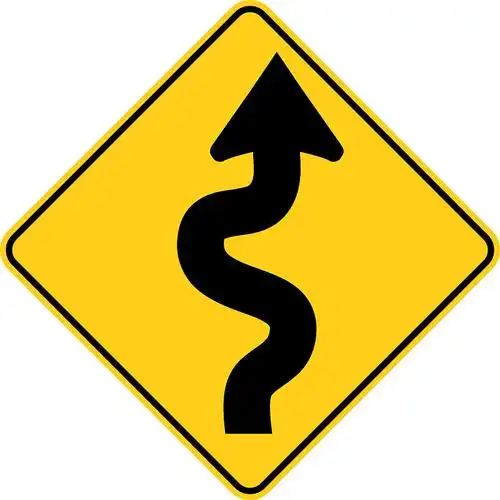 美国交通路牌弯道前方开始图片下载