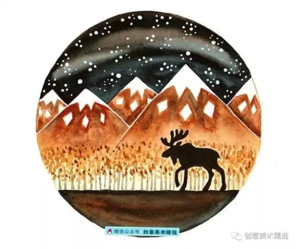 素材分享圆形构图水彩画作品