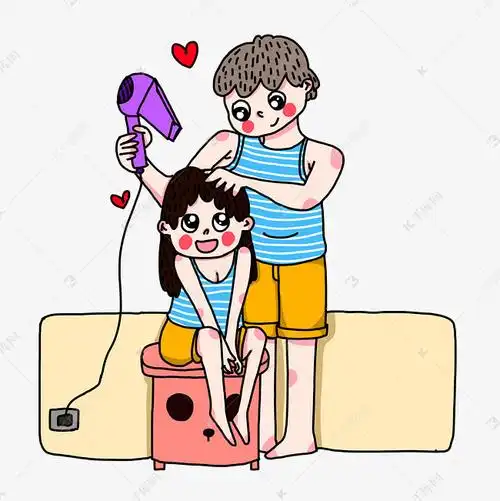 爱情吹头发的情侣