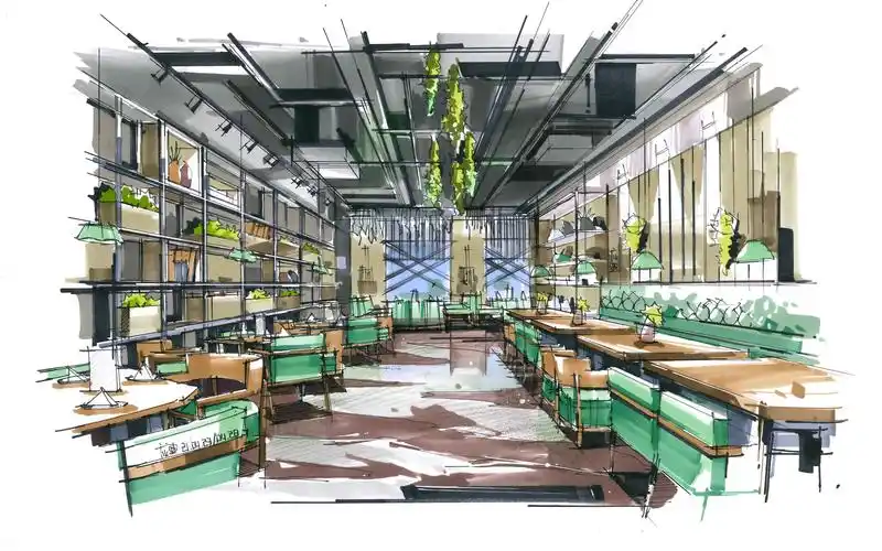 马克笔手绘餐饮空间效果图上色久违了