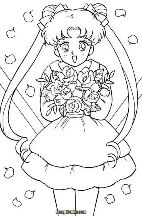 8张美少女战士卡通可爱公主涂色黑白涂色图片 | 红豆饭小学生简笔画大