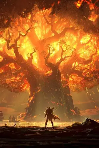 壁纸 魔兽世界:艾泽拉斯之战,火焰,树木 7680x4320 uhd 8k 高清壁纸