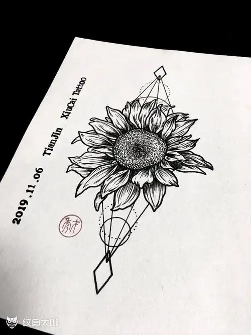 每日一画,向日葵_纹身图案手稿图片_l3s的纹身作品集