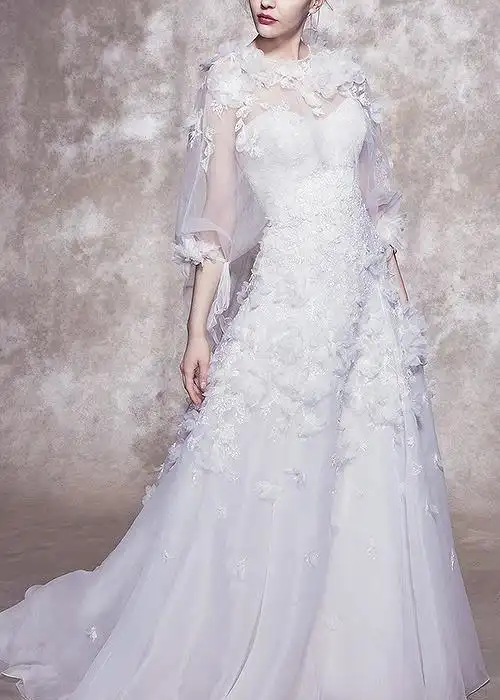 marchesa2020唯美仙女婚纱礼服薄纱花卉走入童话幻境