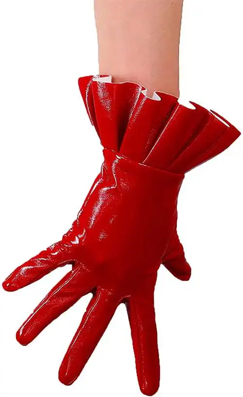 dooway 女式性感闪亮红色皮革手套人造漆皮 pu 光滑适合婚礼晚礼服