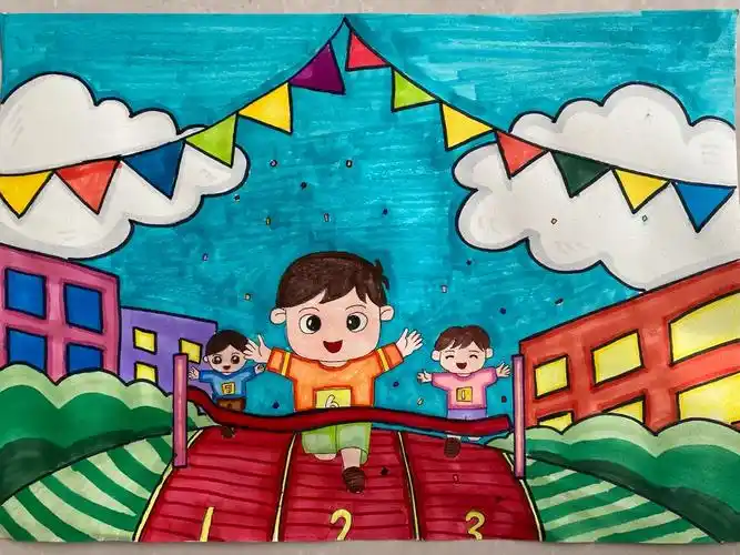 运动会开始了 #体育运动绘画 #儿童绘画作品