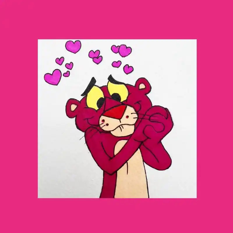 粉红顽皮豹简易马克笔绘画96.