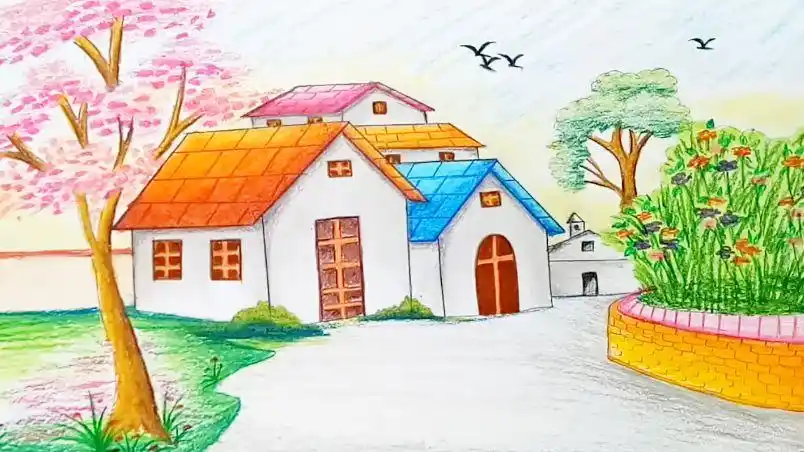 如何用彩色铅笔画出一幅漂亮的风景画?简单易学 喜欢的快来试试