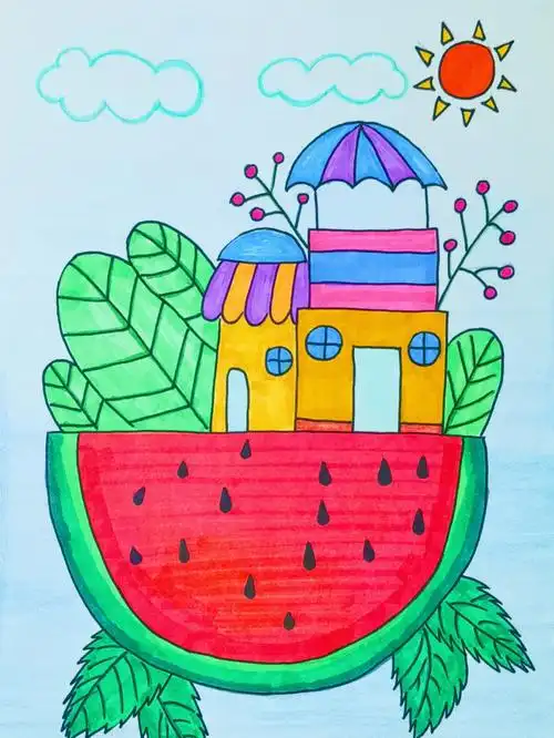 儿童创意美术西瓜小屋