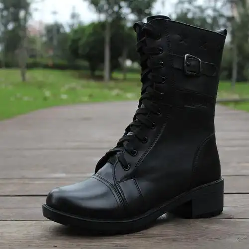 3515强人正品真皮女军靴羊毛靴女士机车