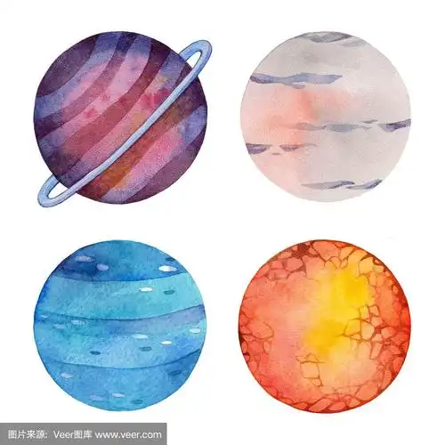 白色背景,行星,色彩鲜艳,水彩画,水彩画颜料