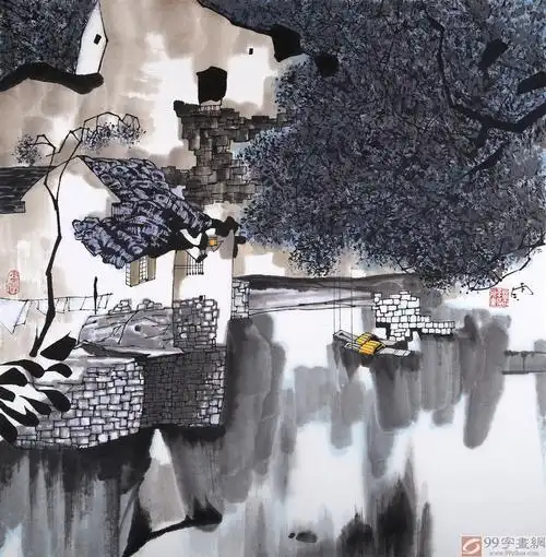 辽宁著名画家苗雨 四尺斗方《江南夏韵》师从吴冠中 - 写意山水画