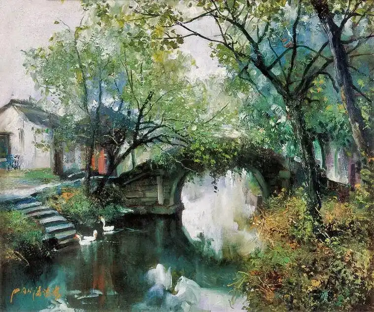 我家在江南#油画 #画画 #江南水乡美如画 - 抖音