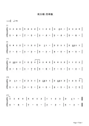 欢乐颂最简单版贝多芬c调流行钢琴简谱