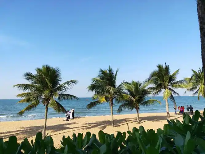 阳光,海浪,沙滩,还有一群老同学相聚在海南盈滨海湾沙滩上.