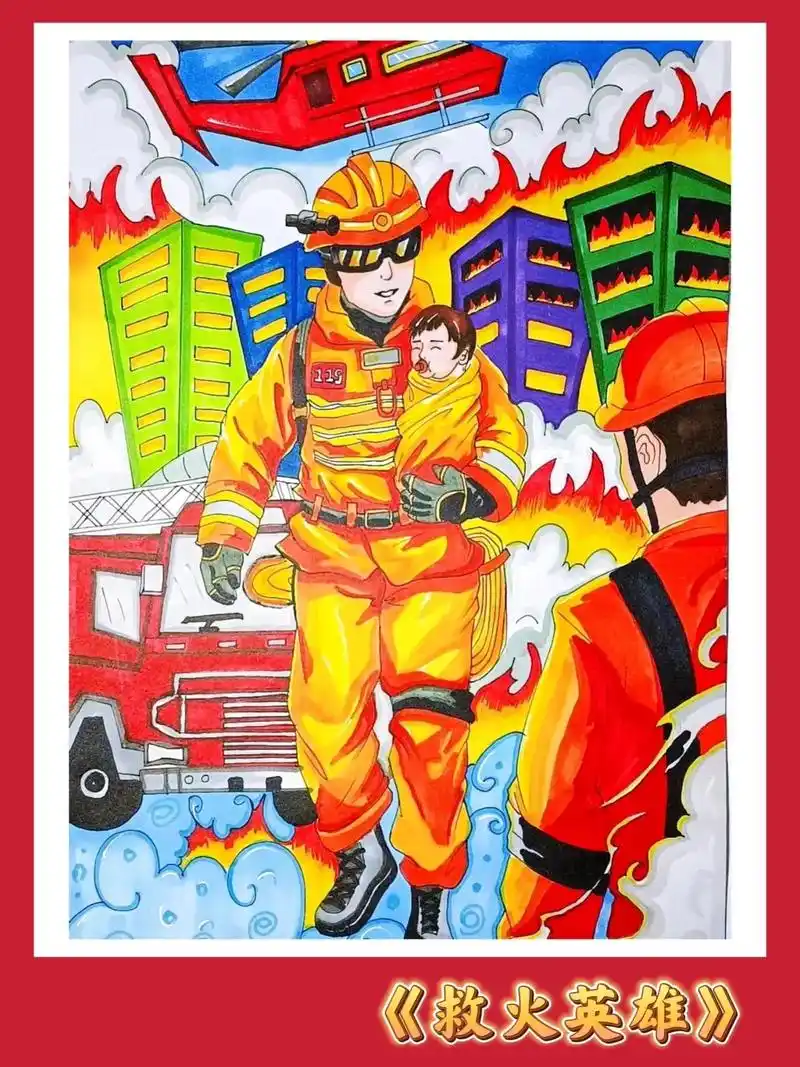 消防安全主题画|消防员救火儿童画简笔画.有用请扣1 快收起 - 抖音