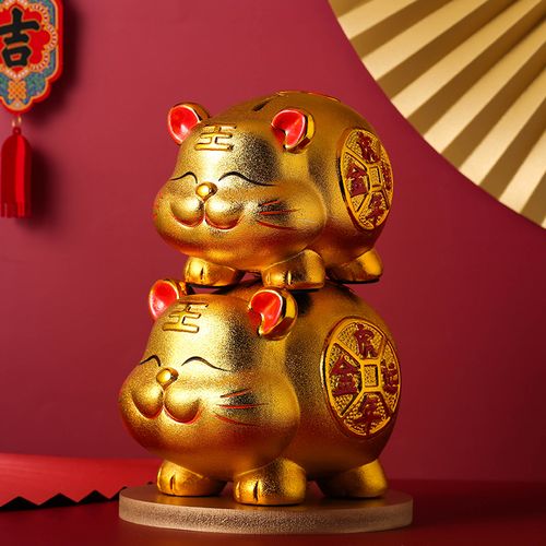 生肖老虎摆件存钱不出儿童储钱罐金色招财虎年储蓄罐