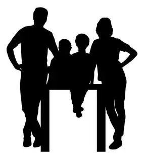 一家四口人物黑色剪影