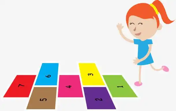 彩色卡通跳格子女孩
