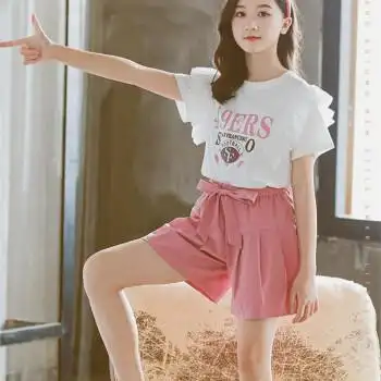 12岁女孩16短袖t恤15少女初中学生11中大童青少年女童景怡依短裤子