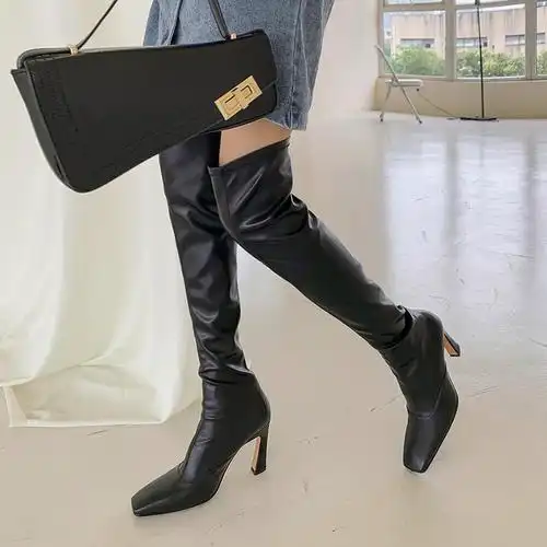 长靴2021秋冬季新款方头细弹力chis性感高跟过膝弹力靴