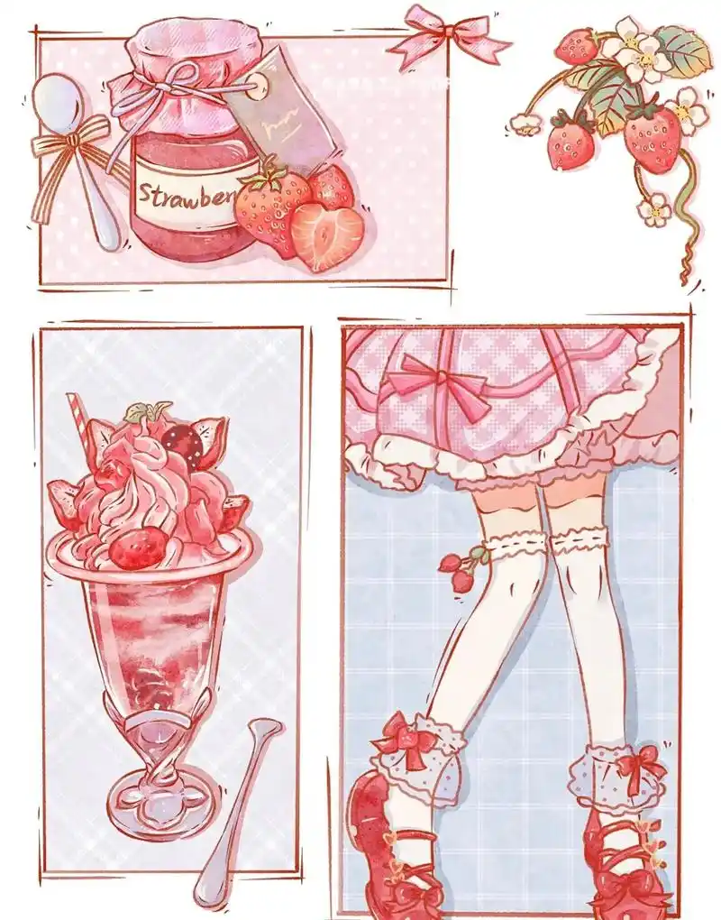 分镜插画 草莓甜心绘画步骤 附赠线稿#画画练习打卡 #ipa - 抖音