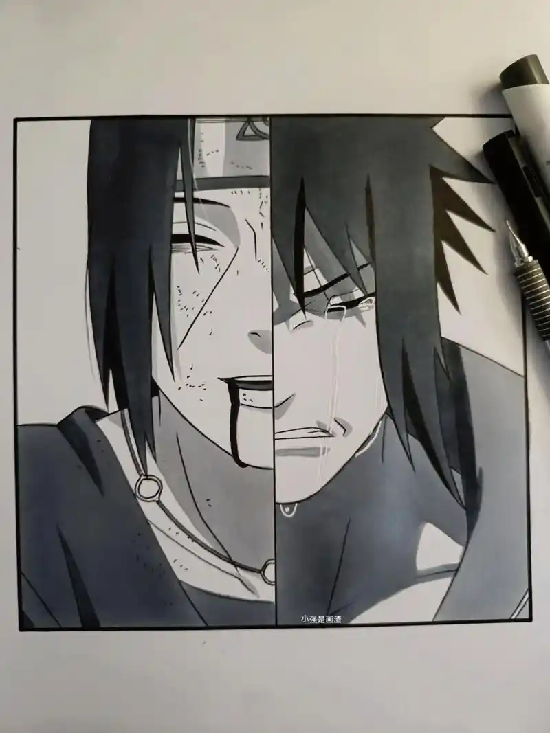 临摹#宇智波鼬#宇智波佐助#绘画过程 - 抖音