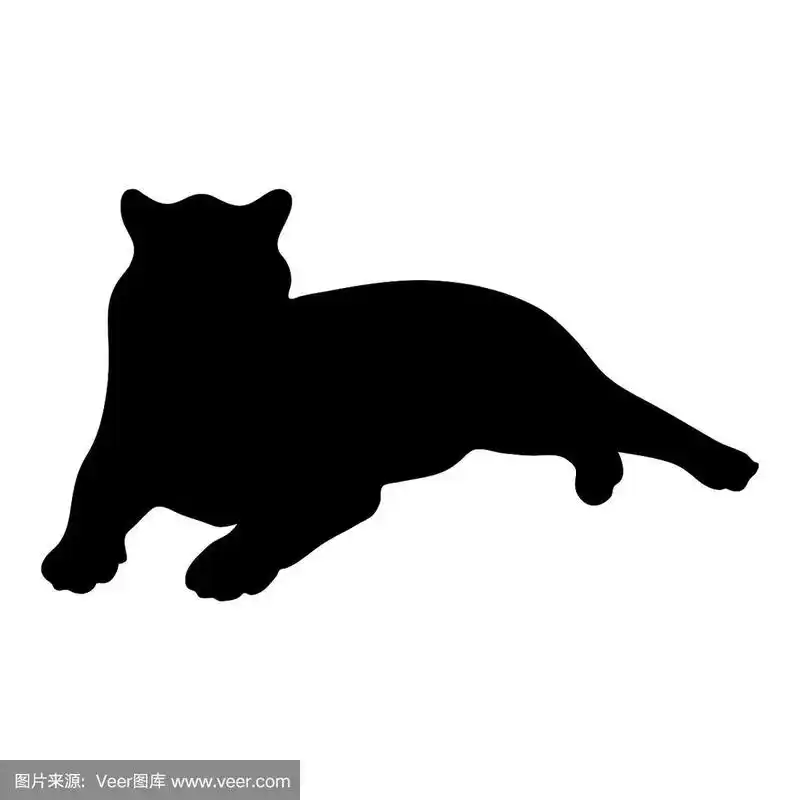 躺在白色背景上的老虎的黑色剪影矢量插图