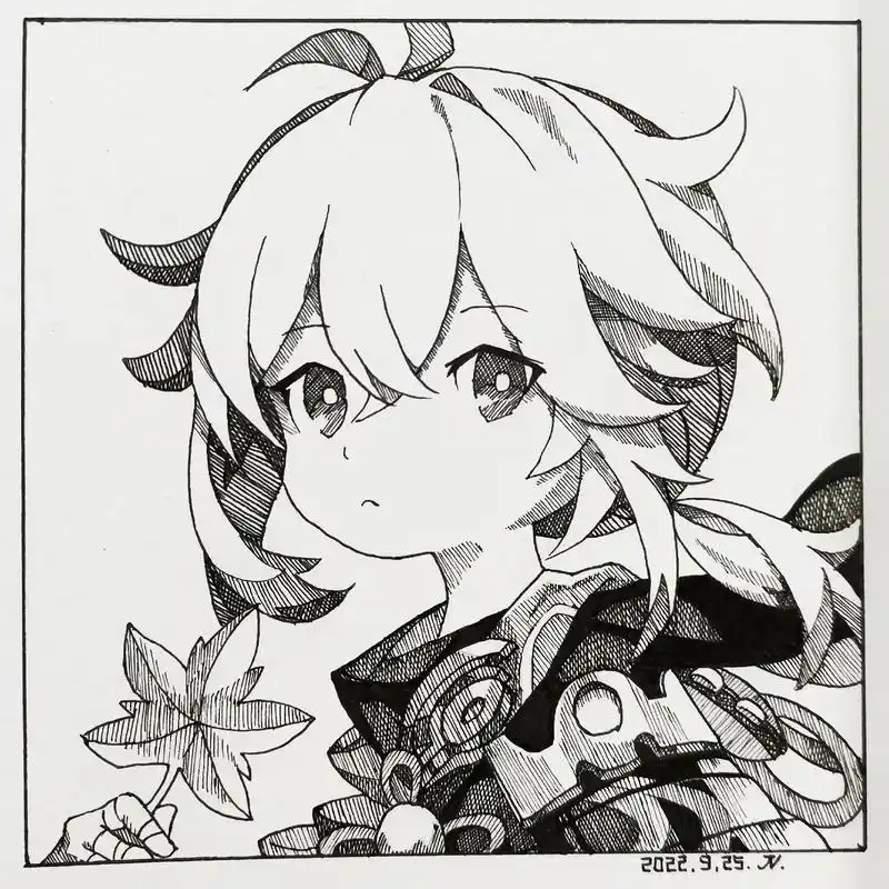 枫原万叶 #临摹#针管笔手绘 #黑白画 #原神 - 抖音