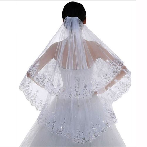 新款韩式白色新娘亮片短款头纱新娘头纱可遮面简约百搭唯美头纱