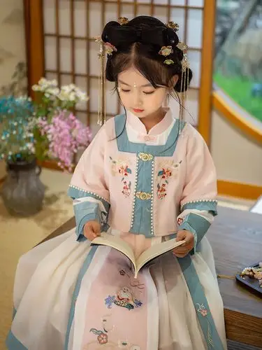 茗楠之家汉服女童春秋小女孩古风套装春装儿童明制古装中国风仙女
