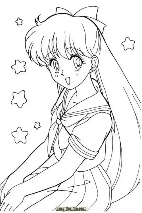 8张夏日祭美少女漫画公主涂色二次元涂色图片下载 | 红豆饭小学生简笔