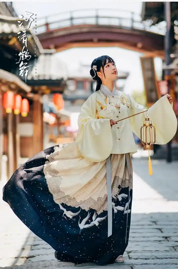 春秋季河清鹤舞套装汉服女冬装加厚仙女裙明制袄裙中国古风非古装