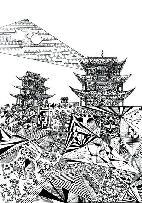 中国古建筑简笔画 中国古建筑简笔画线描