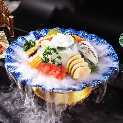 圣比莱高端三文鱼鱼生海鲜姿造专用刺身盘冰盘大干冰意境菜餐具摆盘