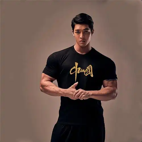 运动中国短袖男潮潮牌ins肌肉圆领跑步兄弟运动t恤