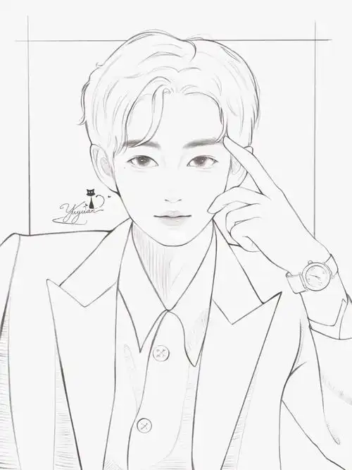 procreate线稿白敬亭男生线稿练习