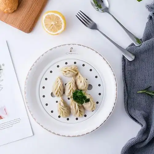 饺子盘沥水双层盘陶瓷大号水饺盘家用骨瓷创意水果盘菜盘托盘蒸盘高档