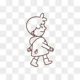 卡通线稿小男孩走路简笔画素材