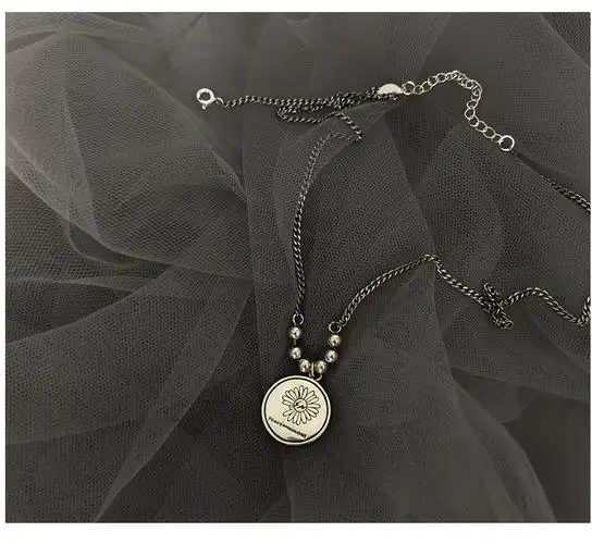 韩国东大门权志龙同款小雏菊纯银项链女 时尚简约潮s925银项链