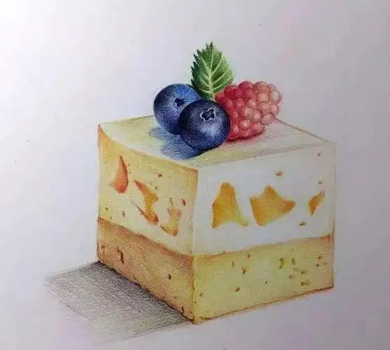彩铅美食教程—蓝莓覆盆子芝士蛋糕