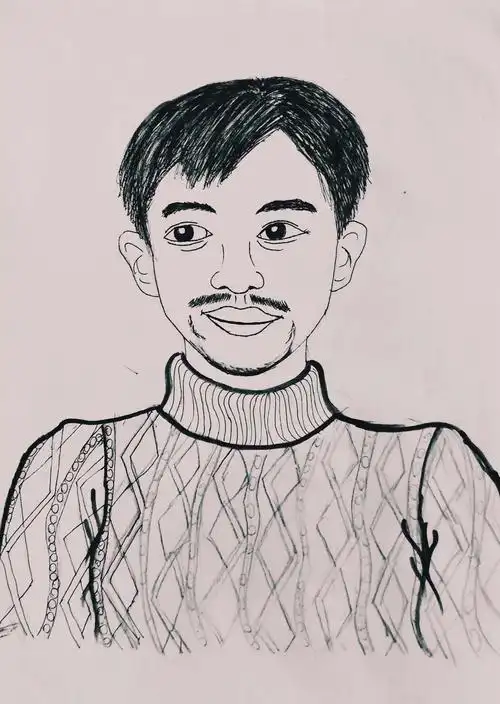 女儿画笔中的老爸与我画笔中的自己