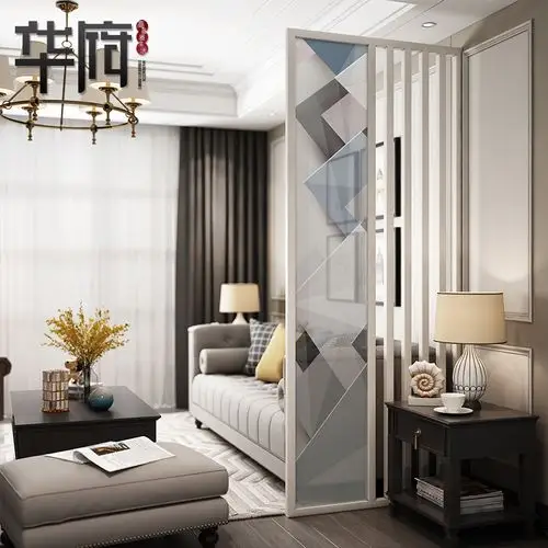 北欧屏风隔断客厅卧室遮挡家用简约现代实木几何进门玄关小户型