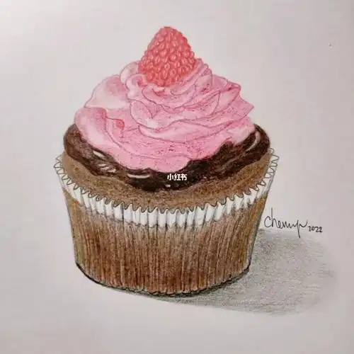 rasberry cupcake#foodillustration  #巧克力  #杯子蛋糕  #彩铅绘画