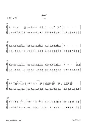 天使-五月天双手简谱预览1
