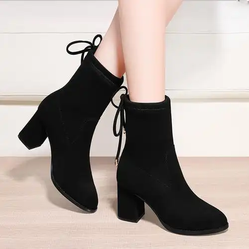 磨砂中筒靴女粗跟加绒冬季女鞋2020新款马丁瘦瘦靴子秋冬高跟短靴