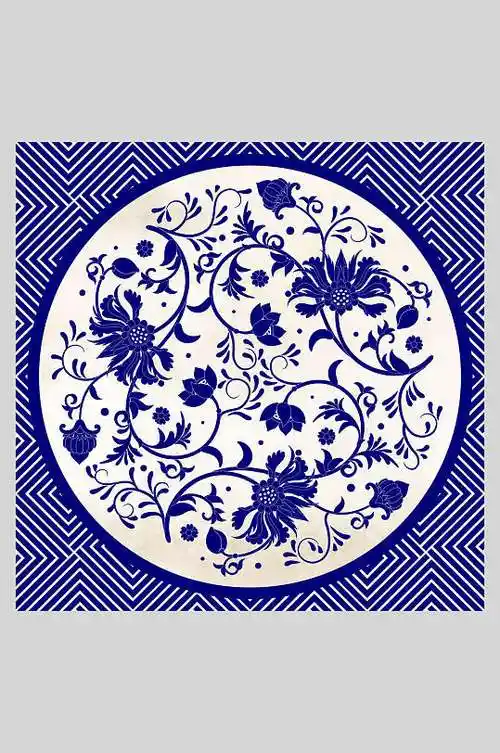 圆形青花瓷底纹插画素材