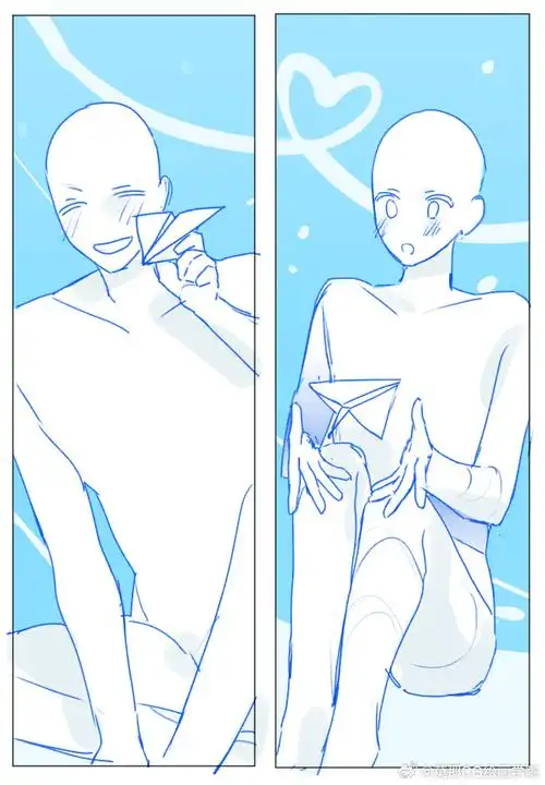 绘画超话#绘画参考##绘画素材#氛围感十足双人cp模板
