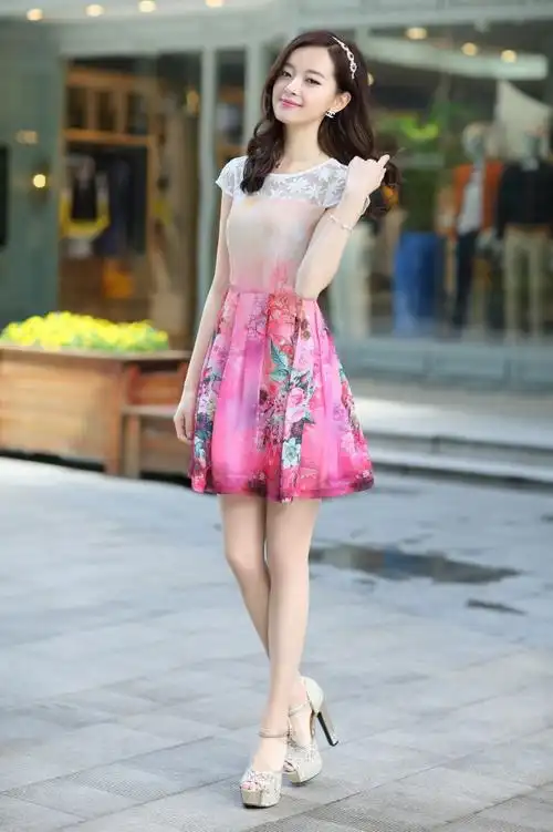 2014夏装女 韩版 雪纺加欧根纱修身短款连衣裙 诚招代理 厂家直销