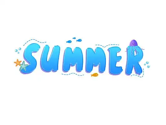 清新 summer的渐变艺术字夏天英文蓝色卡通缤纷夏日夏天英文艺术字